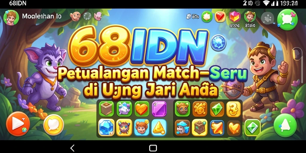 Tampilan utama gameplay Match-3 di 68IDN yang penuh warna.