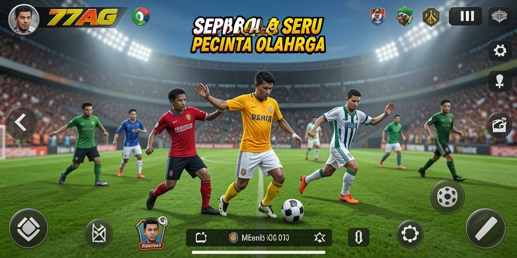Tampilan gameplay mendebarkan dalam 77AG, aksi sepak bola nyata.