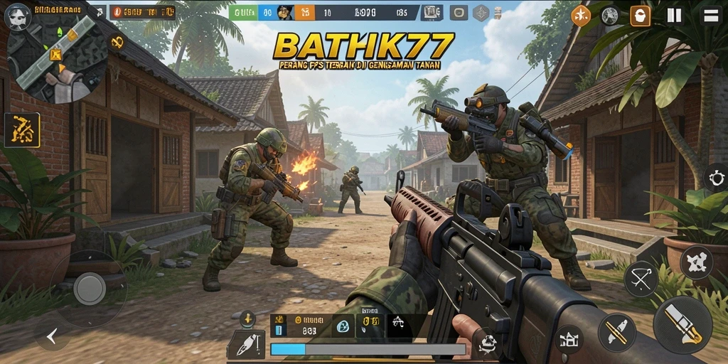 Screenshot gameplay <strong>BATIK77</strong> menampilkan aksi menembak yang intens dan strategis.