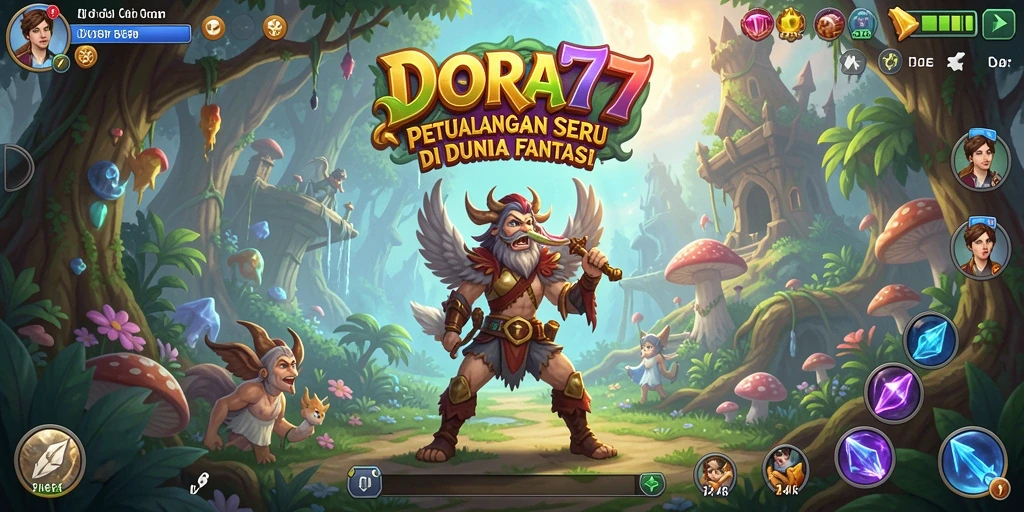 Screenshot DORA77 menunjukkan pemandangan fantastis dalam gameplay petualangan.