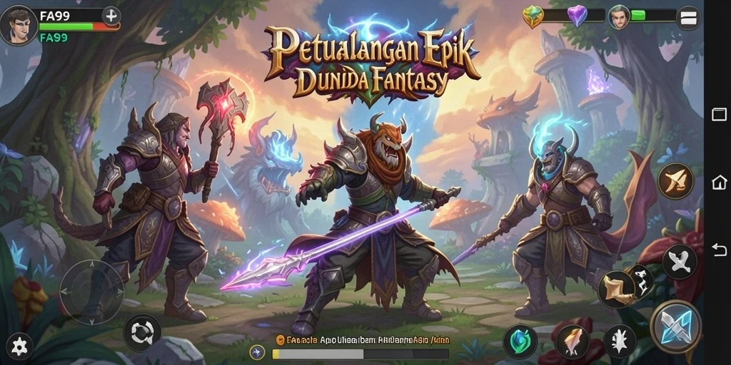 Gambar menunjukkan gameplay seru dengan karakter beraksi di dunia fantasi.