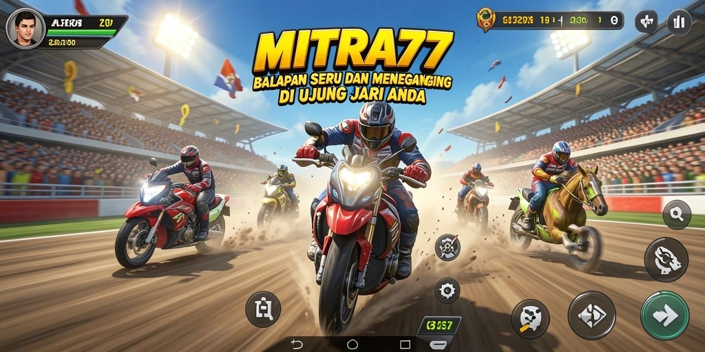 Tampilan gameplay balapan yang mendebarkan di MITRA77.