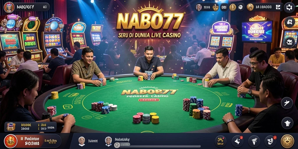 Screenshot gameplay NABOB77 menampilkan dealer langsung dan suasana kasino yang hidup.