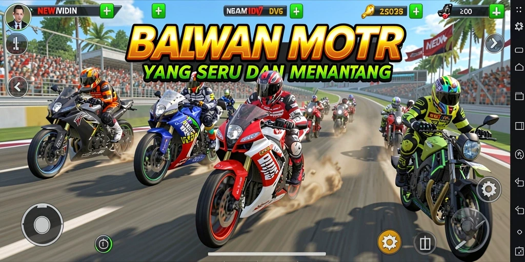 Tampilan seru gameplay balapan motor yang mendebarkan.