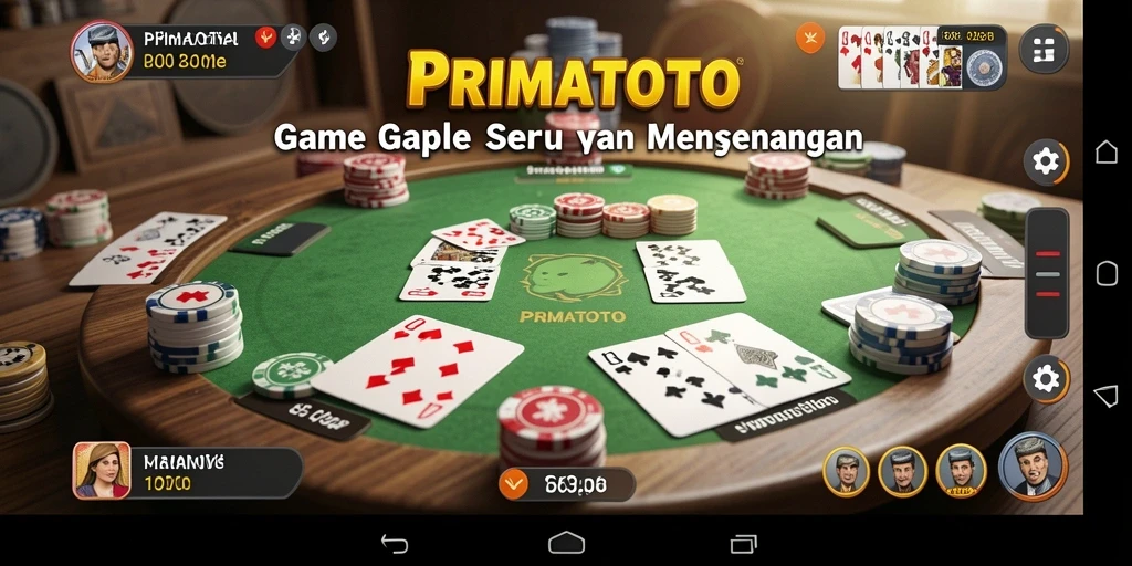 Tampilan screenshot utama PRIMATOTO menampilkan gameplay gaple yang seru.