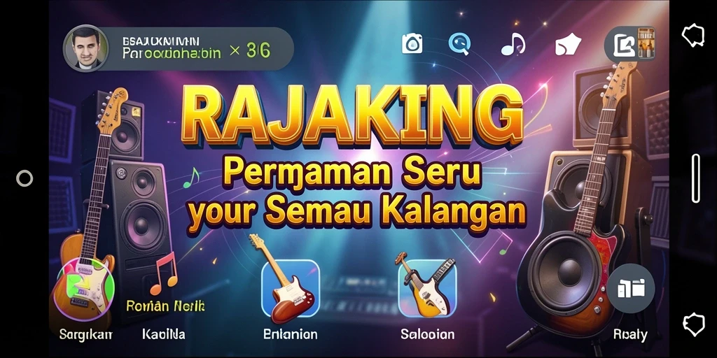 Tampilan menarik dari permainan musik RAJAKING yang penuh warna.