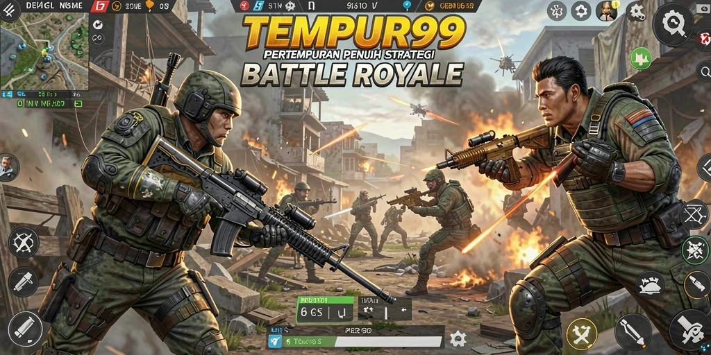 Tampilan gameplay seru dalam TEMPUR99 saat pemain bertarung di medan tempur.
