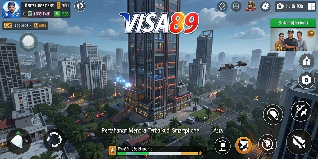 Tampilan gameplay Tower Defense di VISA89 dengan menara yang strategis.