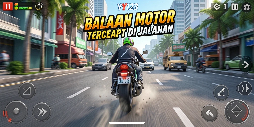 Tampilan gameplay seru dalam balapan motor YY123.